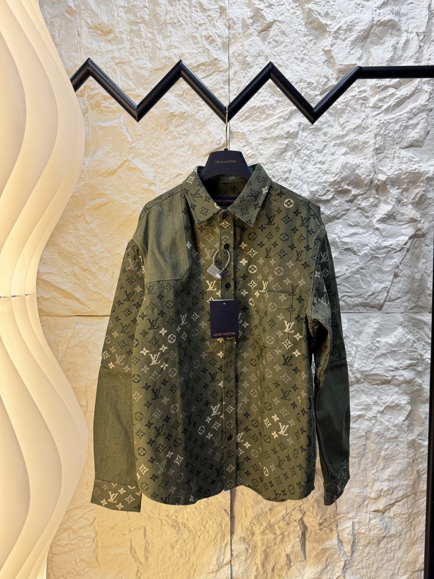 Green Monogram Button Shirt Jacket Louis Vuitton Shirt Jacket with Hooded Style