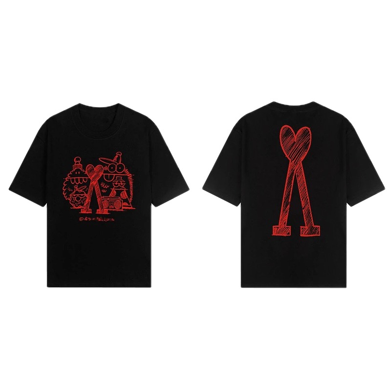 AMI red graffiti-style short-sleeve shirt