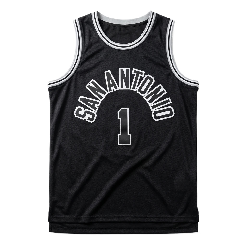 The black jersey of the San Antonio Spurs' Wembanyama style.