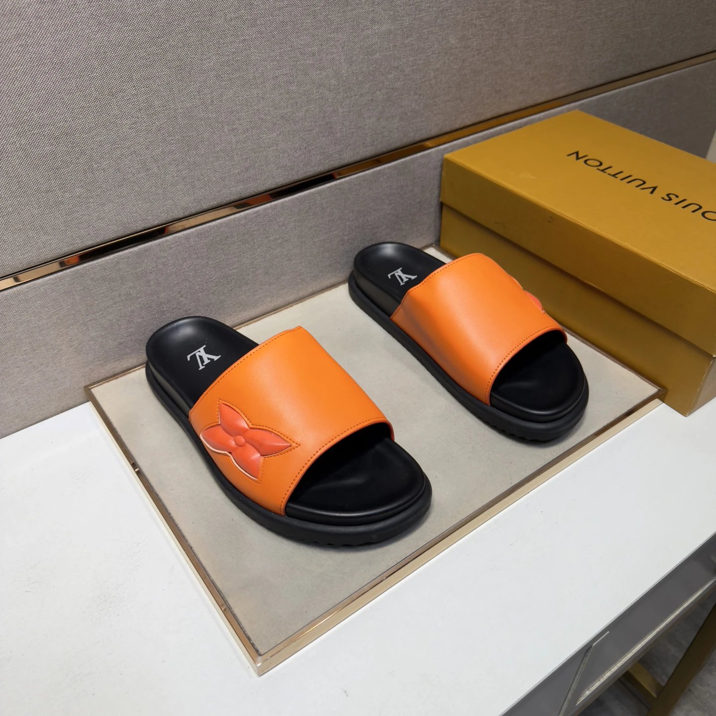 Louis Vuitton Monogram Casual Style Orange Slide Sandals