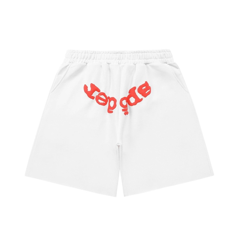 Sp5der red letter white shorts