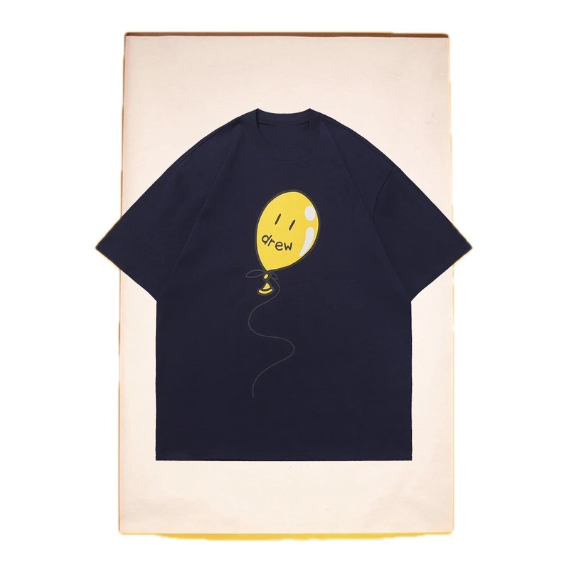 DREW Balloon Smiley Street Style Navy Blue Short Sleeve T-Shirt