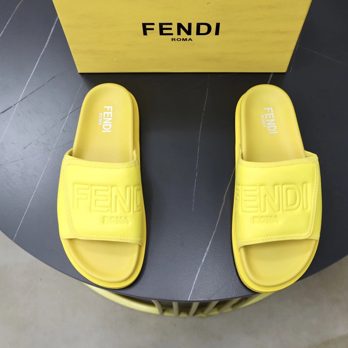 Fendi Roma Minimalist Lemon Yellow Slides