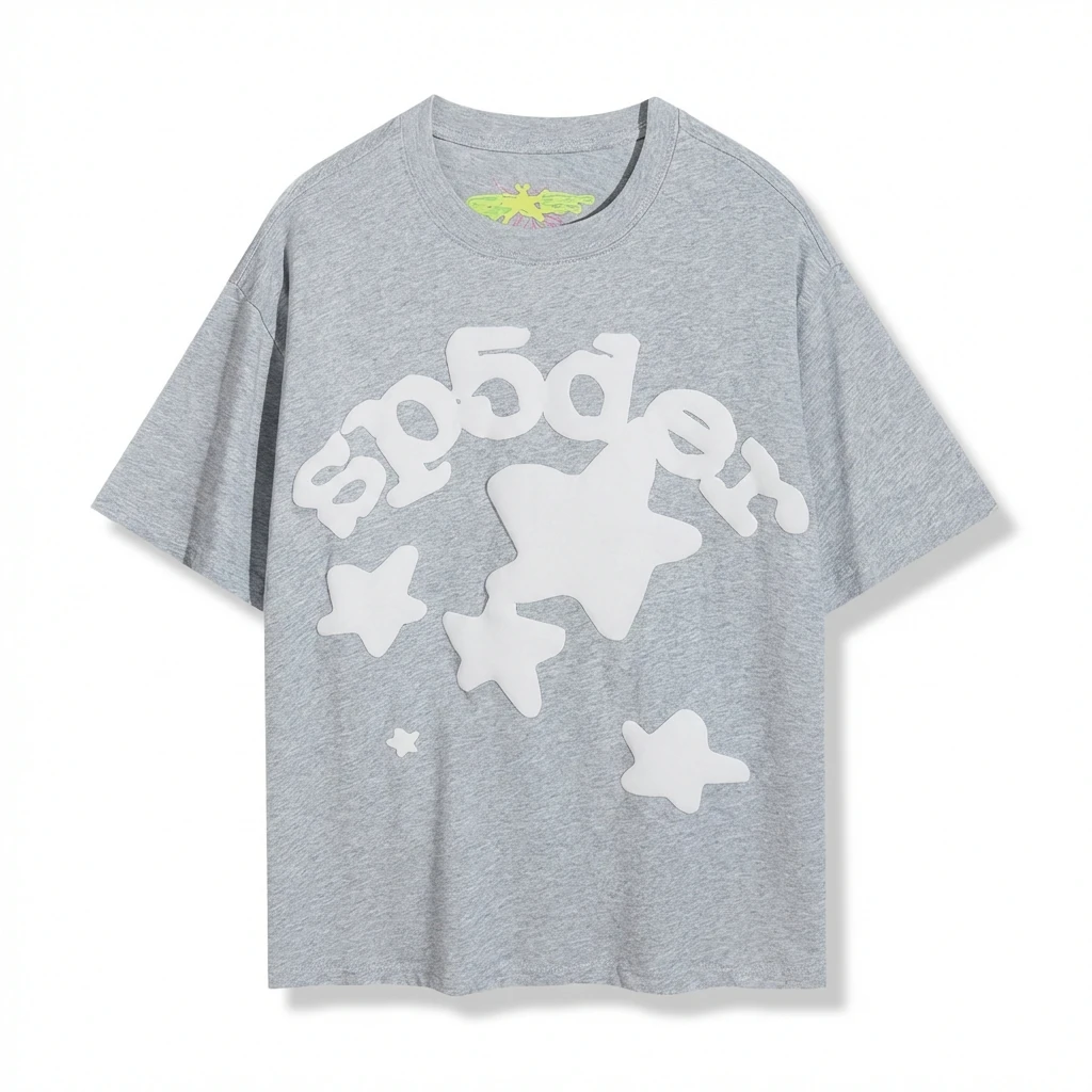 Sp5der Gray T-shirt with Star Print