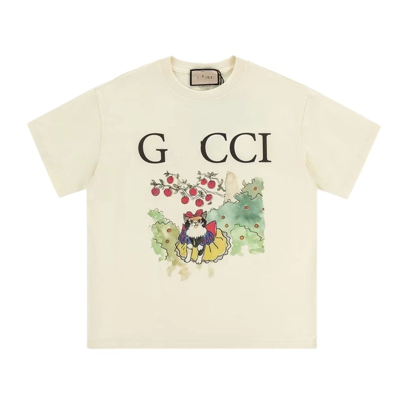 Gucci Vintage-Style Off-White Cat Print T-Shirt