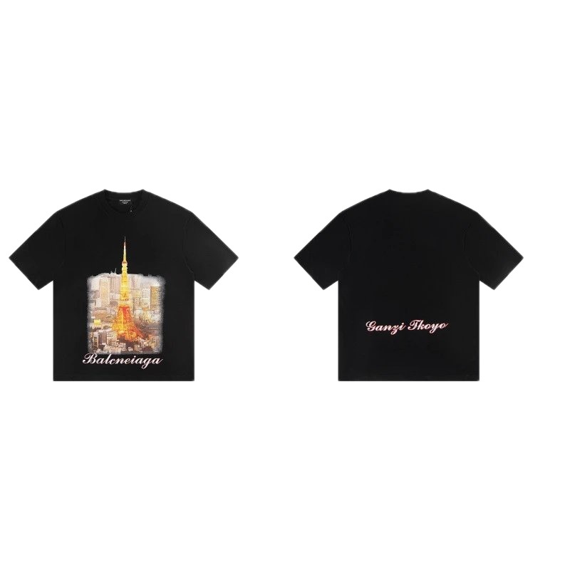Balenciaga Vintage Black T-shirt with Tokyo Tower Print