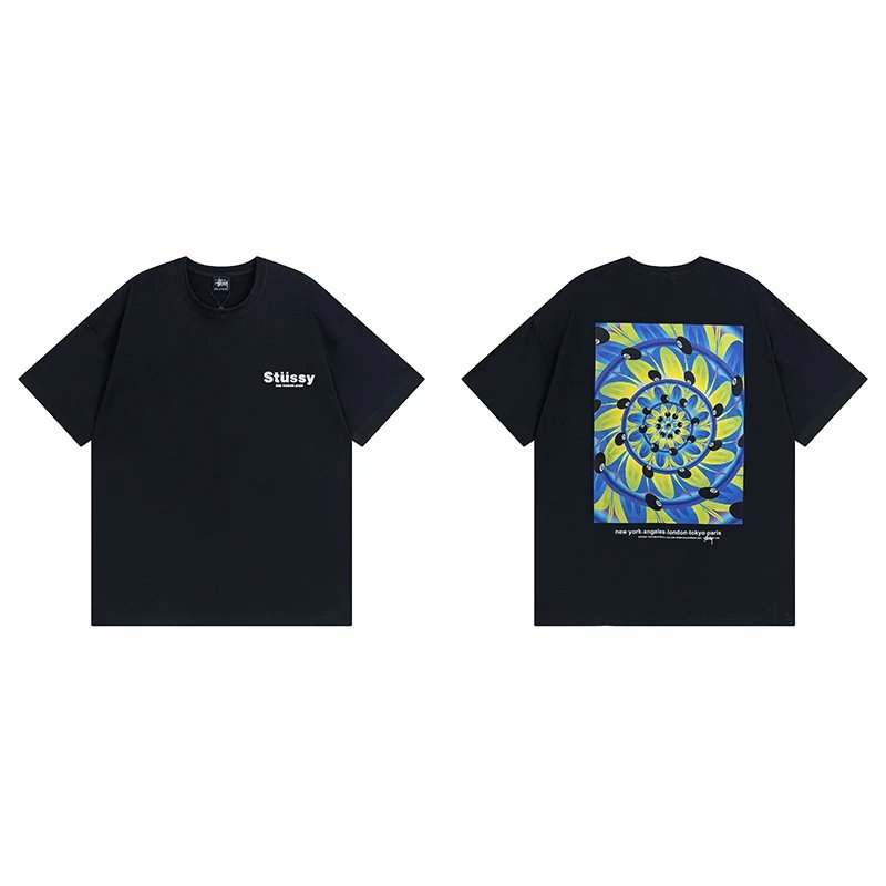 Stussy Black Spider Graphic T-Shirt Holiday Edit Logo