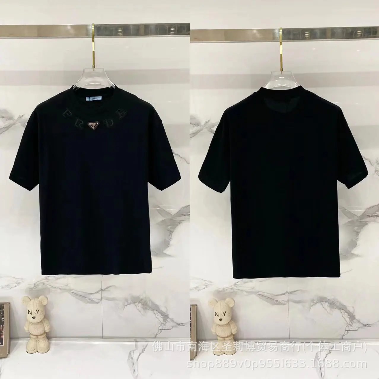 Prada Triangle Logo Minimalist Style Black Short-sleeve T-shirt