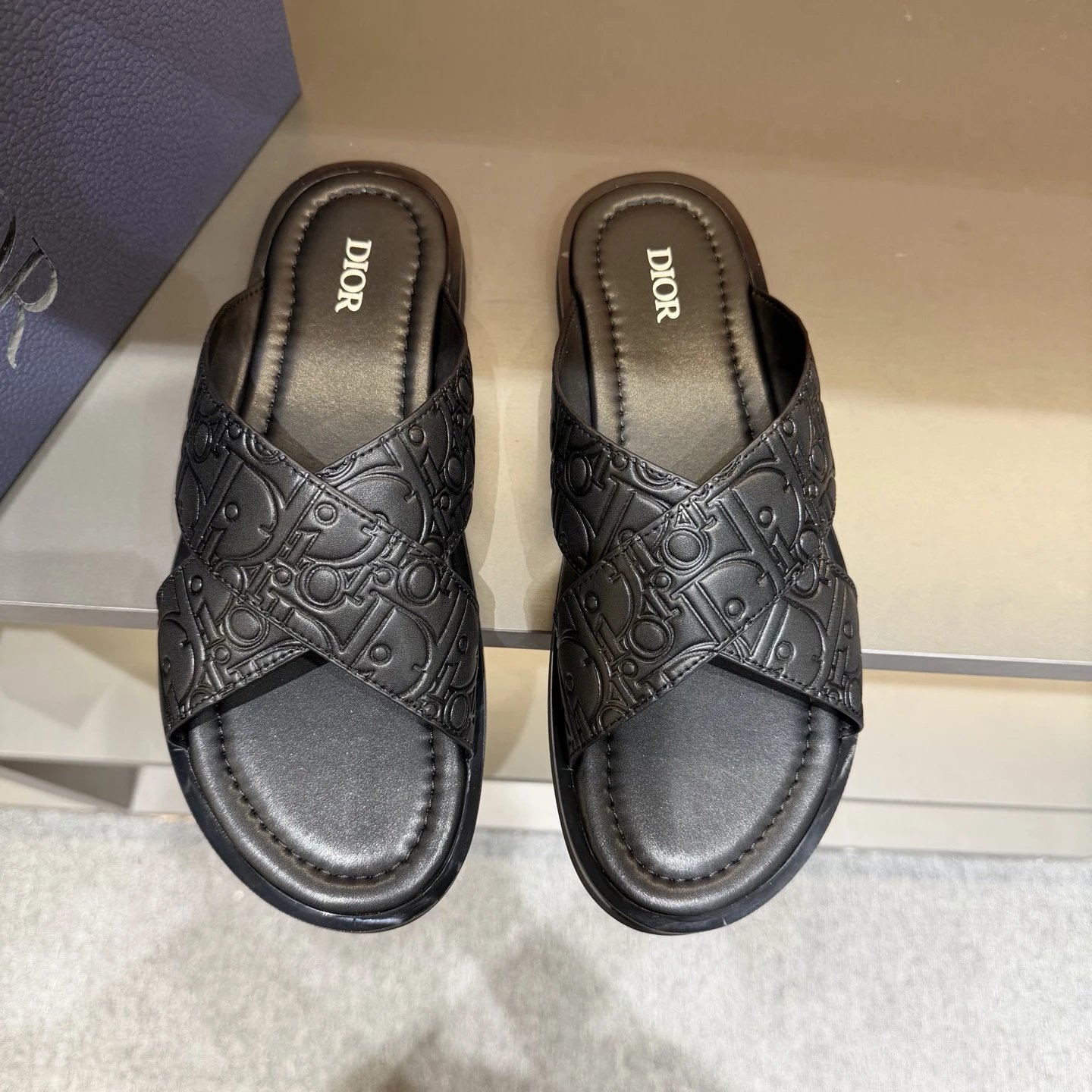 Dior Monogram Collection Light Luxury Style Black Slides