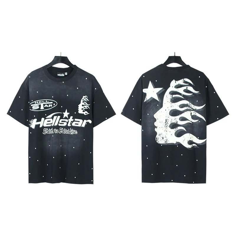 Hellstar Flame Print Street Style Black T-Shirt