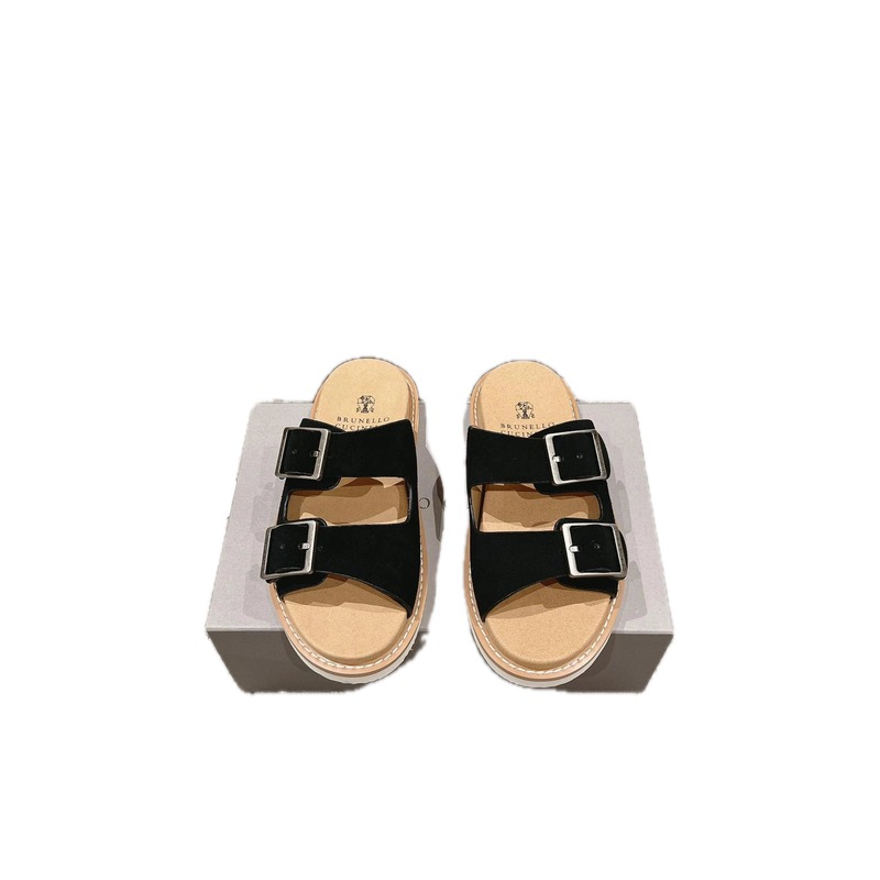 Brunello Cucinelli Light Luxury Casual Black Slides