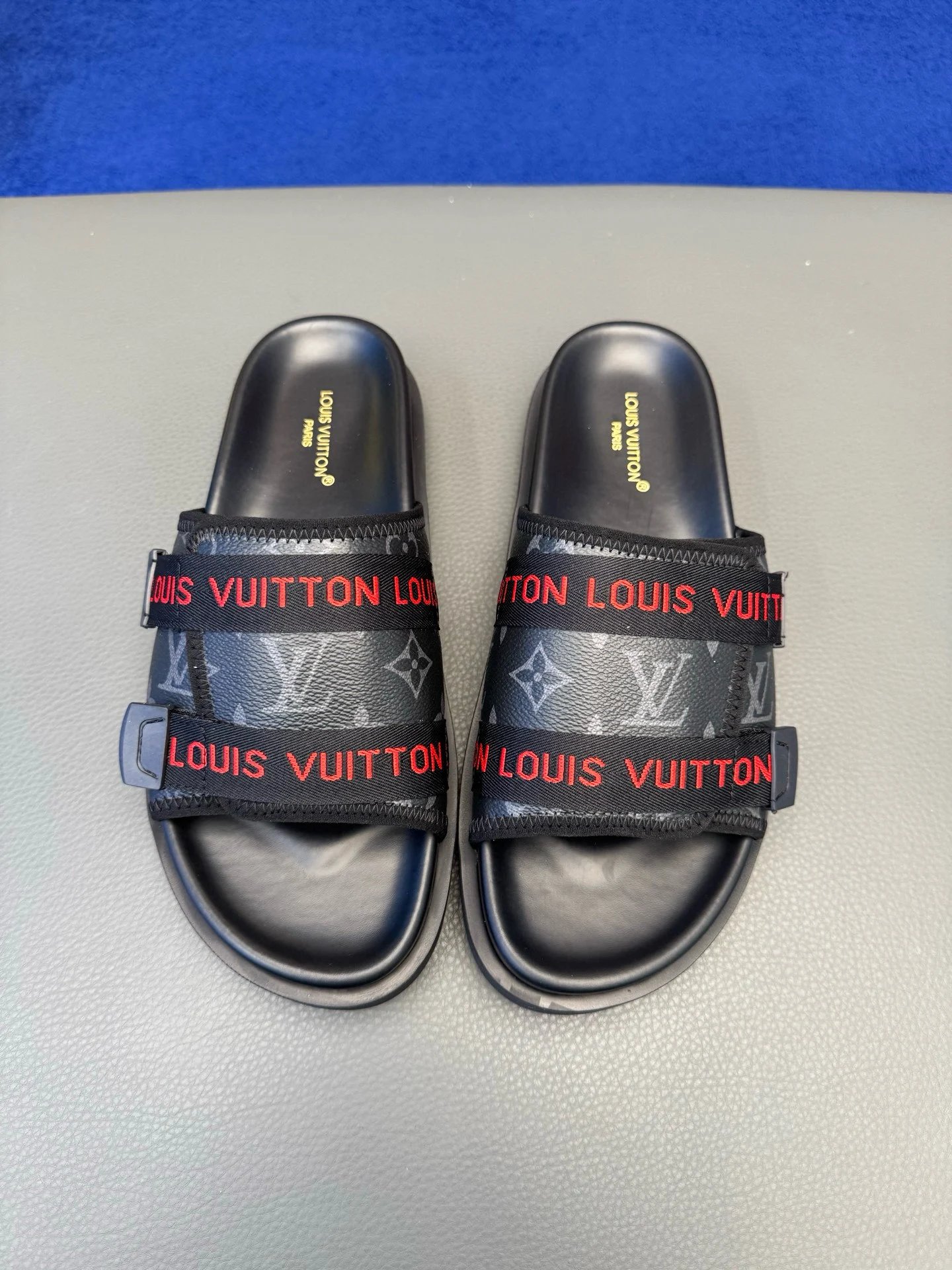 Louis Vuitton Classic Monogram Trendy Black Slide Sandals