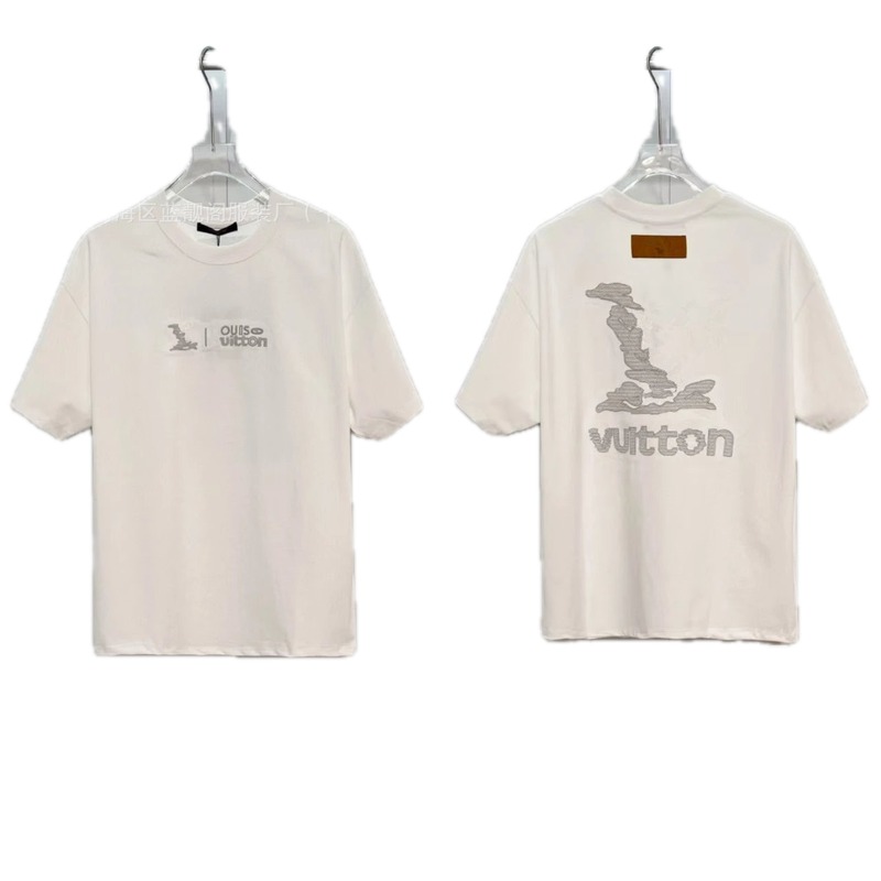 Louis Vuitton Embroidered Casual Style White T-Shirt