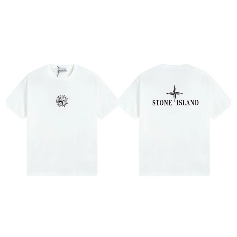 Stone Island Printed Street Style White Short Sleeve T-shirt