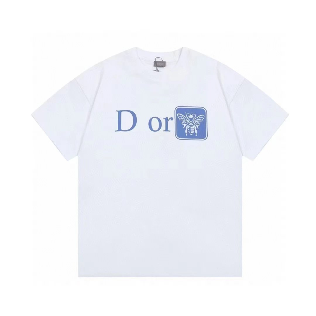 Dior Bee Print Casual Style White T-Shirt
