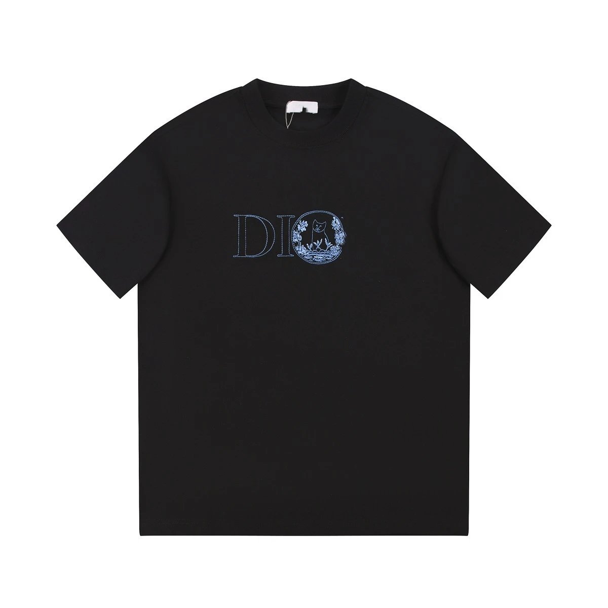 Dior Cat-Embroidered Casual Black T-Shirt