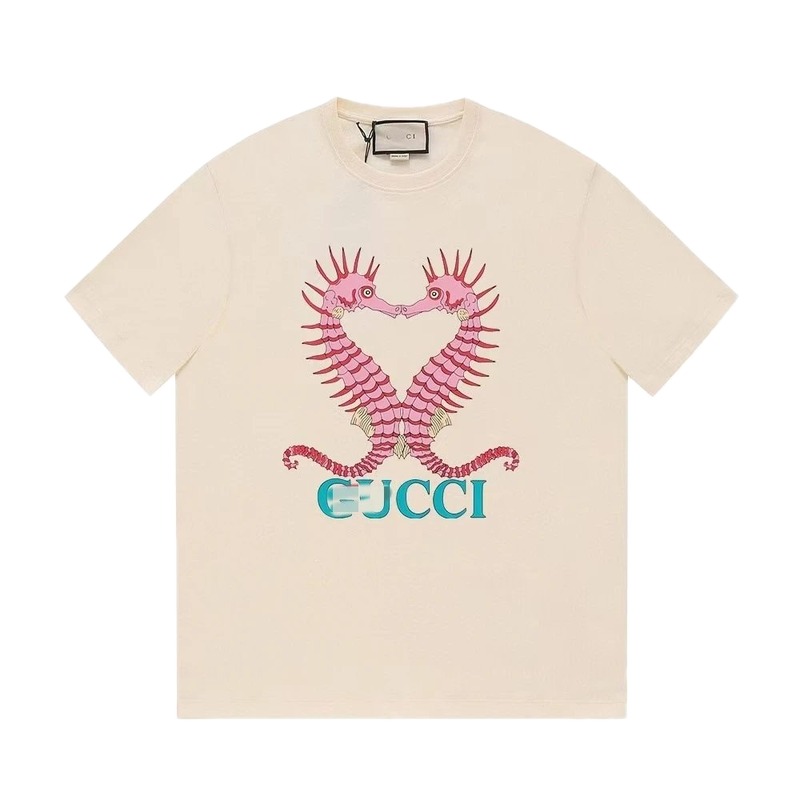 Gucci Seahorse Print Trendy Off-white Short Sleeve T-shirt