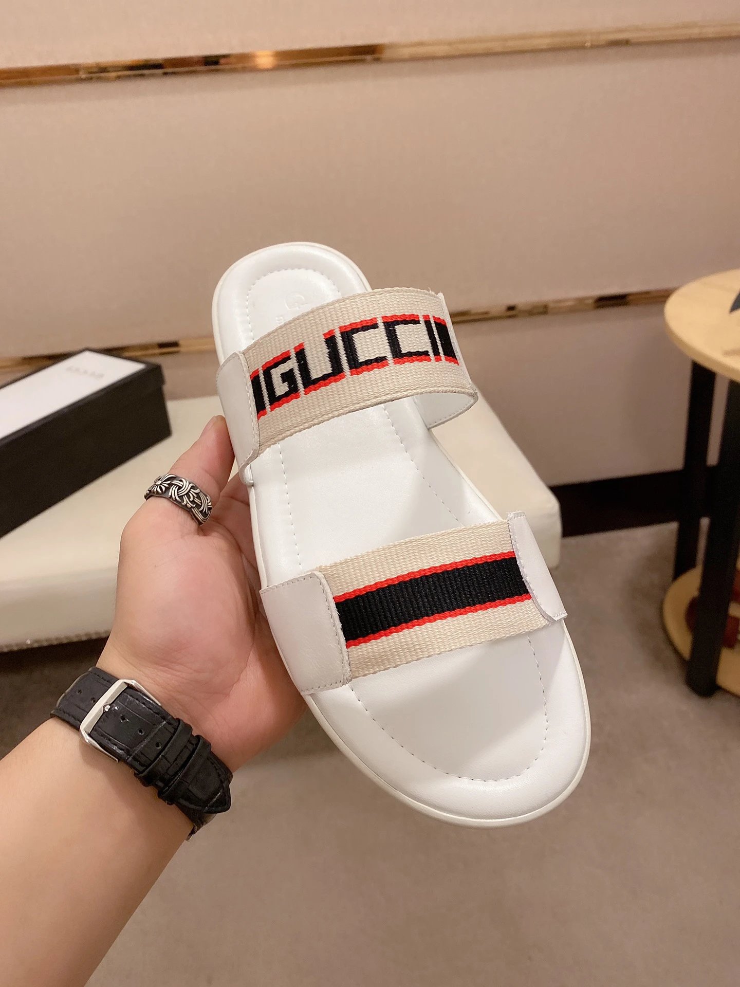 Gucci Webbing Casual-Style White Slides