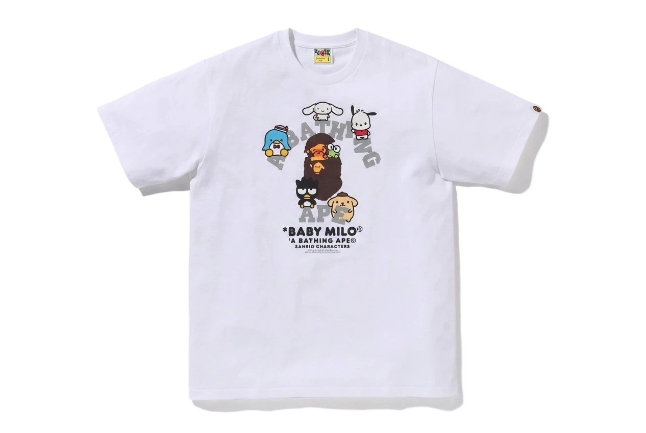 White short-sleeved shirt with Bape cartoon prints