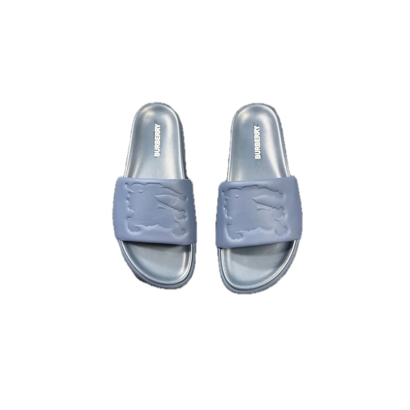 Burberry Equestrian Knight Collection Minimalist Grey-Blue Slide Sandals
