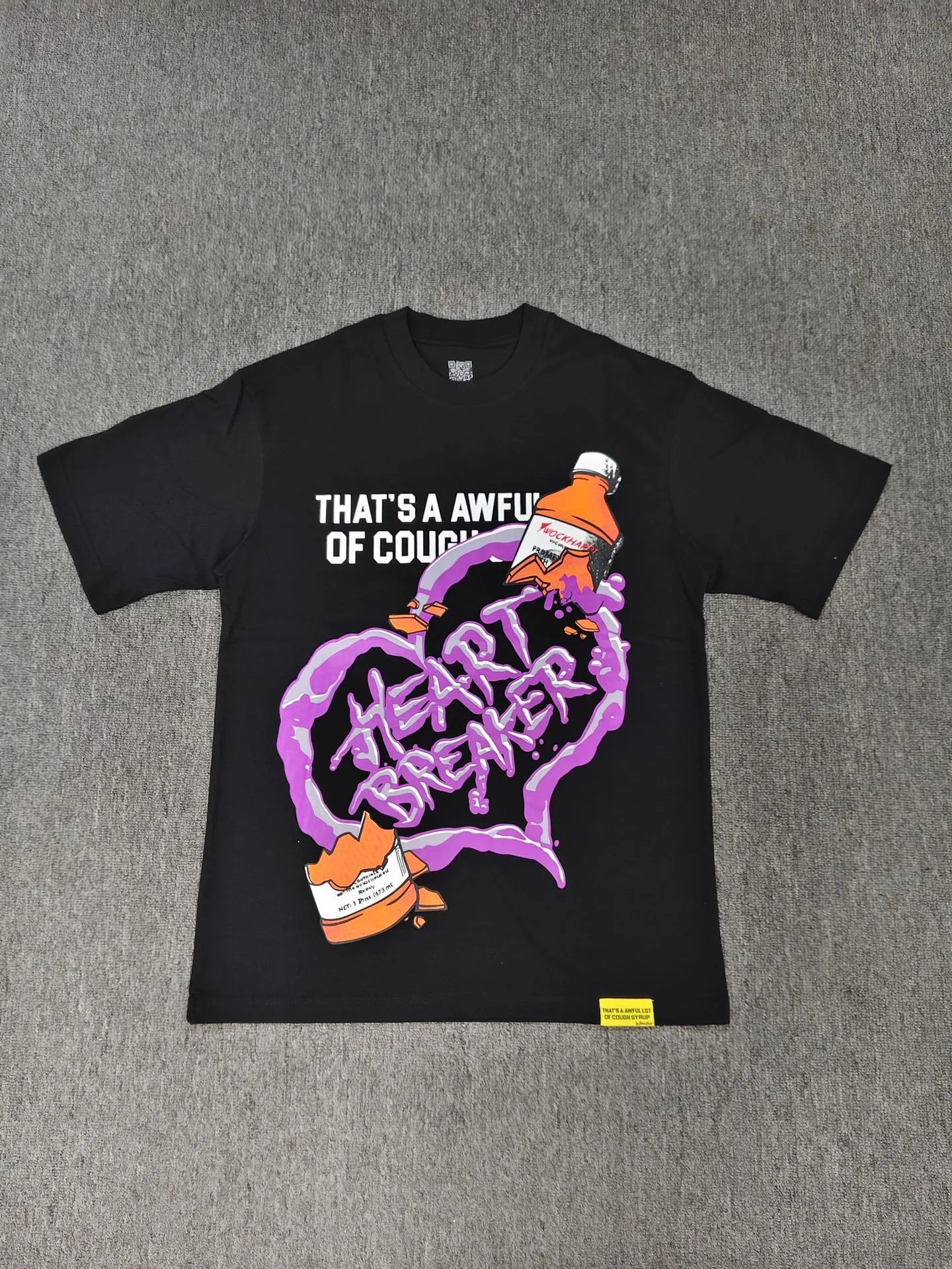 AWFUL Purple Paste Printed Street Style Black T-shirt