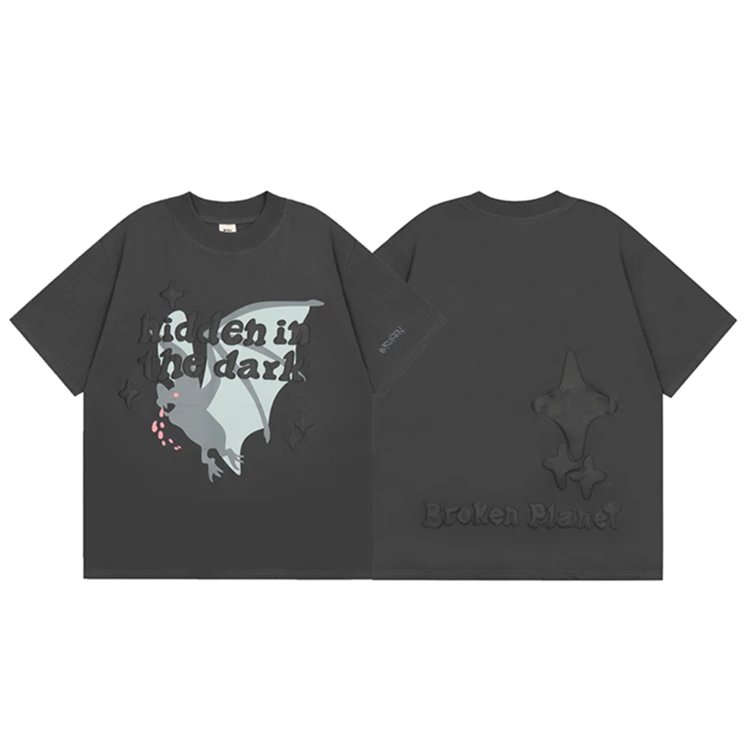 Broken Hearts Raised-Print Graphic Gray Black Style Bpi09 Graphic T-Shirt Daily Styling