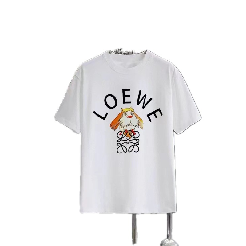 LOEWE Cartoon Print Casual Style White Short-sleeve T-shirt