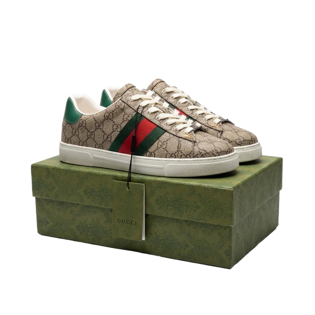 Gucci retro-style green-tipped sneakers