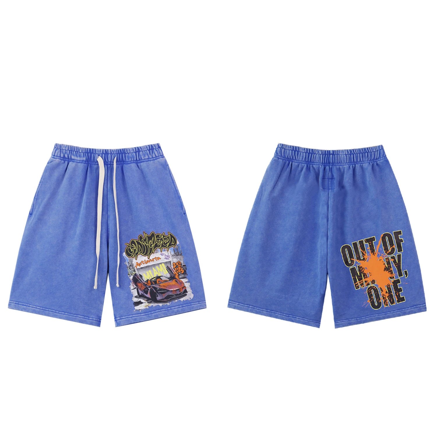Godspeed Sports Car Print Street Style Blue Shorts