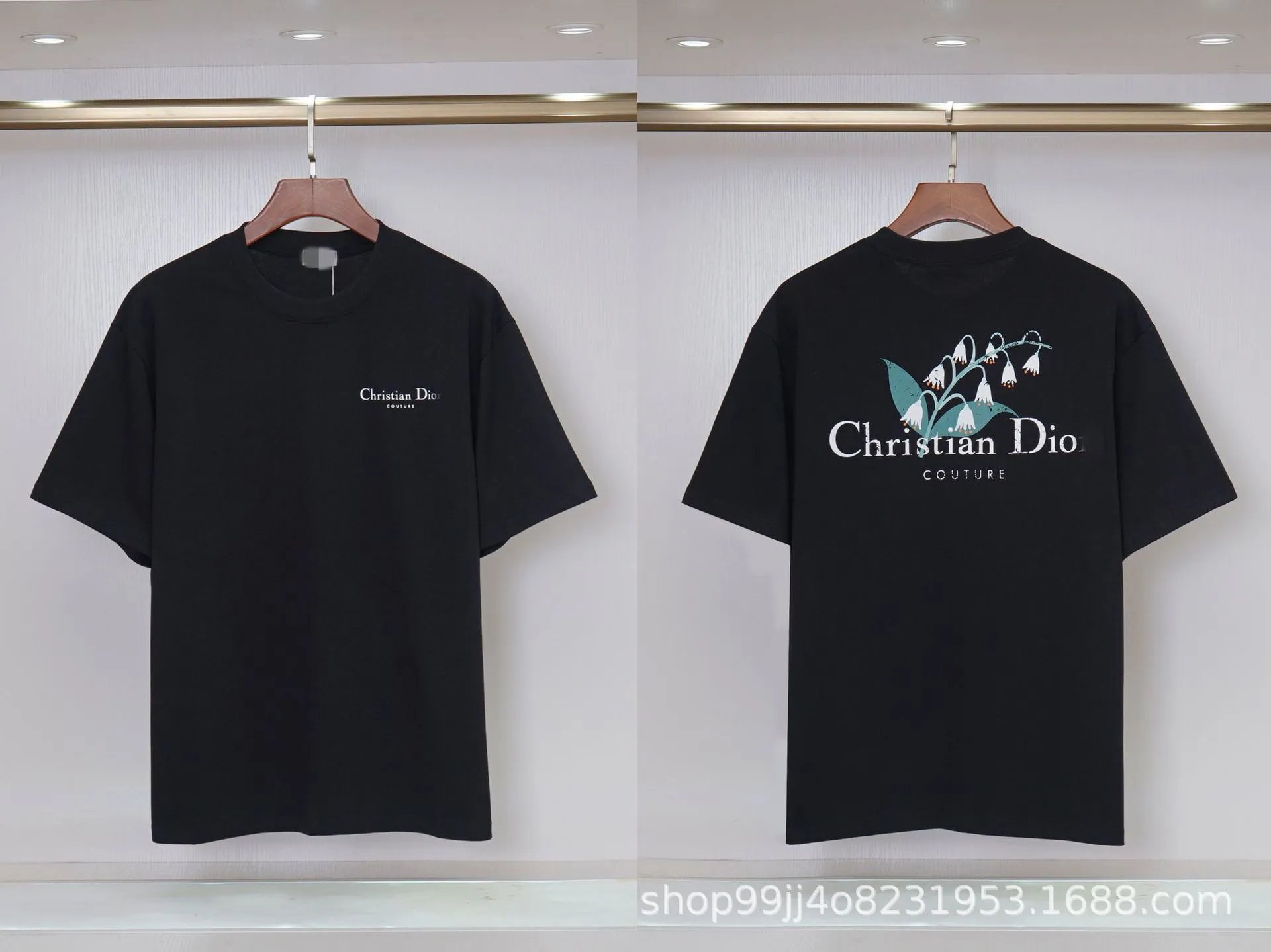 Dior Casual Black T-Shirt with Lily of the Valley Print