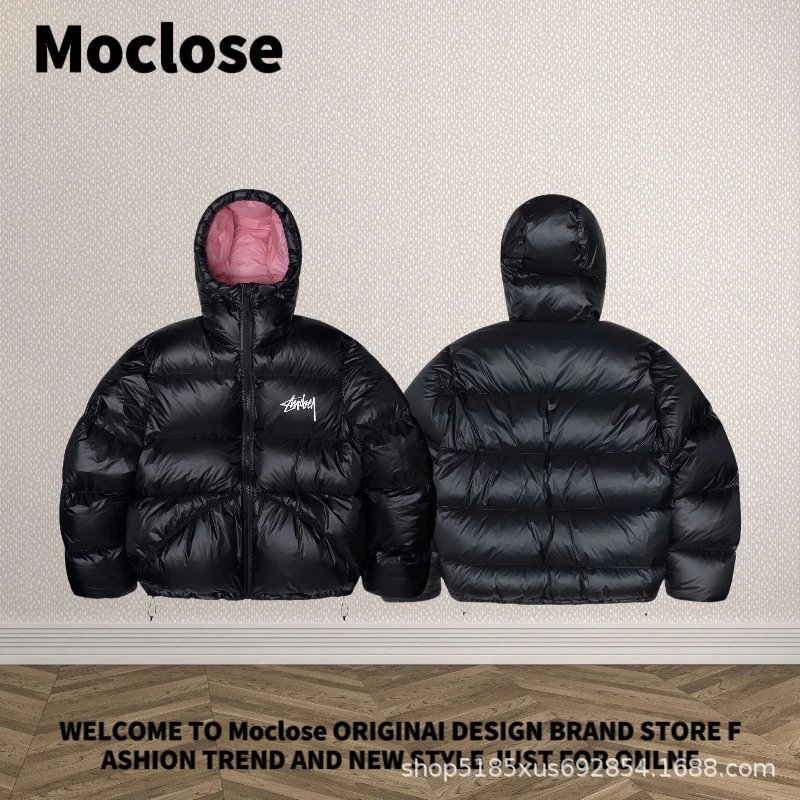 Moclose Casual Puffer jacket Black Glossy Hooded for Streetwear Looks