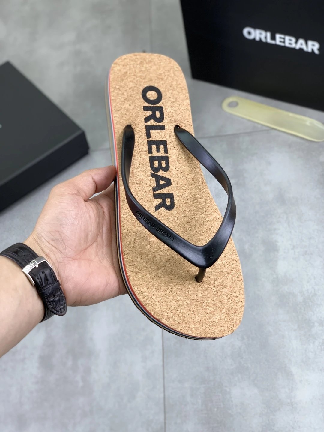 ORLEBAR BROWN Casual Style Natural Black Wooden Flip-flops