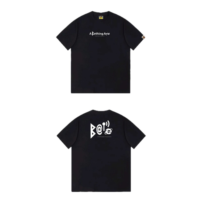 Bape letter - printed short - sleeved black T - shirt
