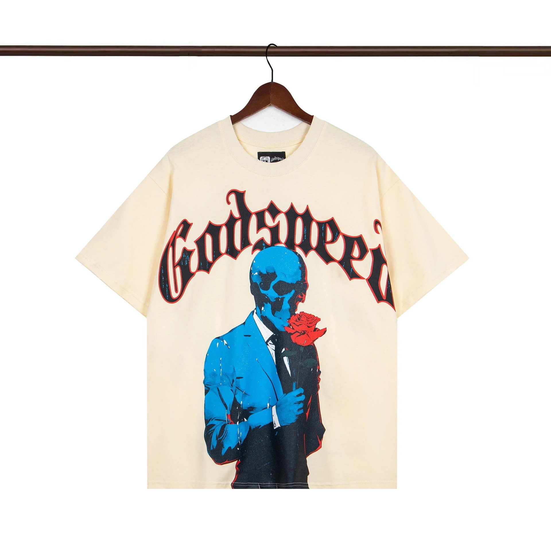 Godspeed Skull Print Street Style Beige T-shirt