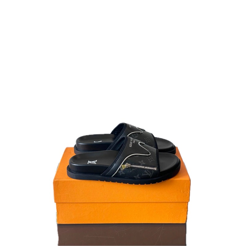 Louis Vuitton Monogram Trendy Style Black Slides