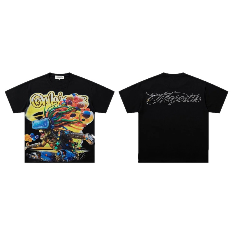 MAJESTIK Cyber Print Street Style Black T-Shirt