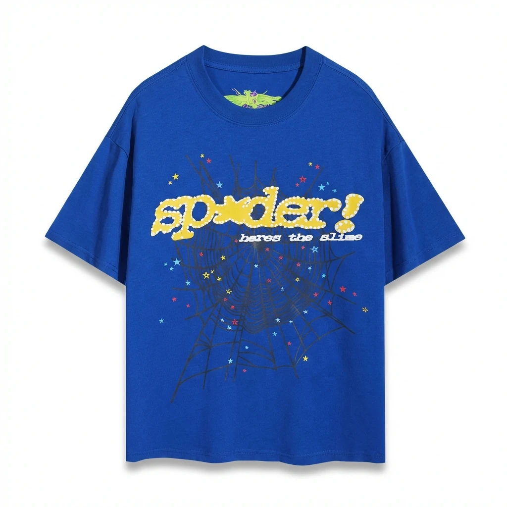 Sp5der Print Trendy Blue T-shirt