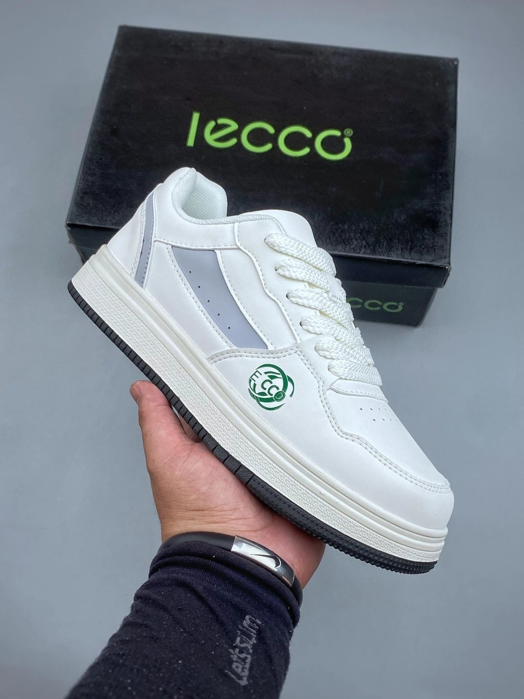 ECCO White Leather Low-Top Sneakers Defined by Contrast Side Panels