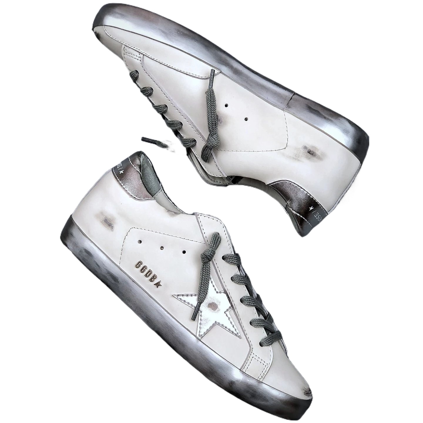 Golden Goose Dirty Star Silver and White Retro Style