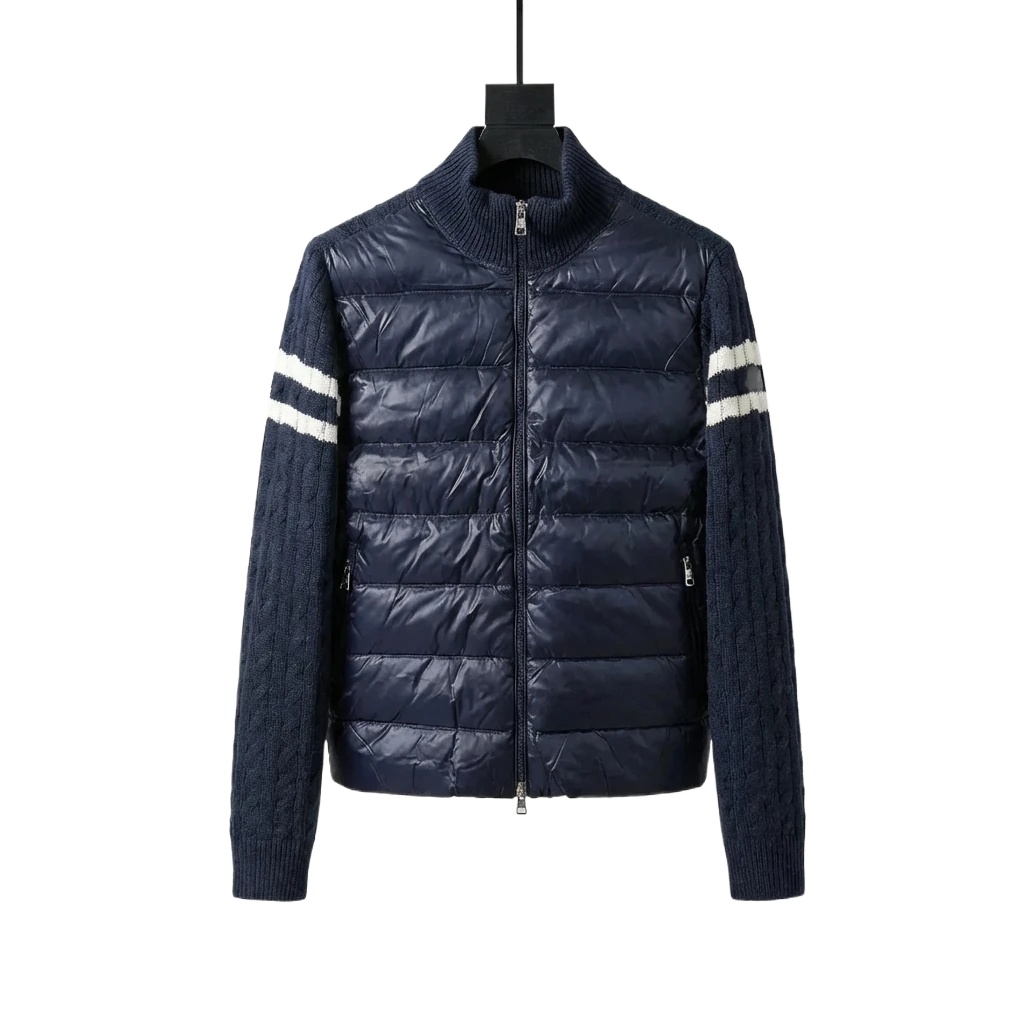 Moncler knitted and spliced dark blue down jacket