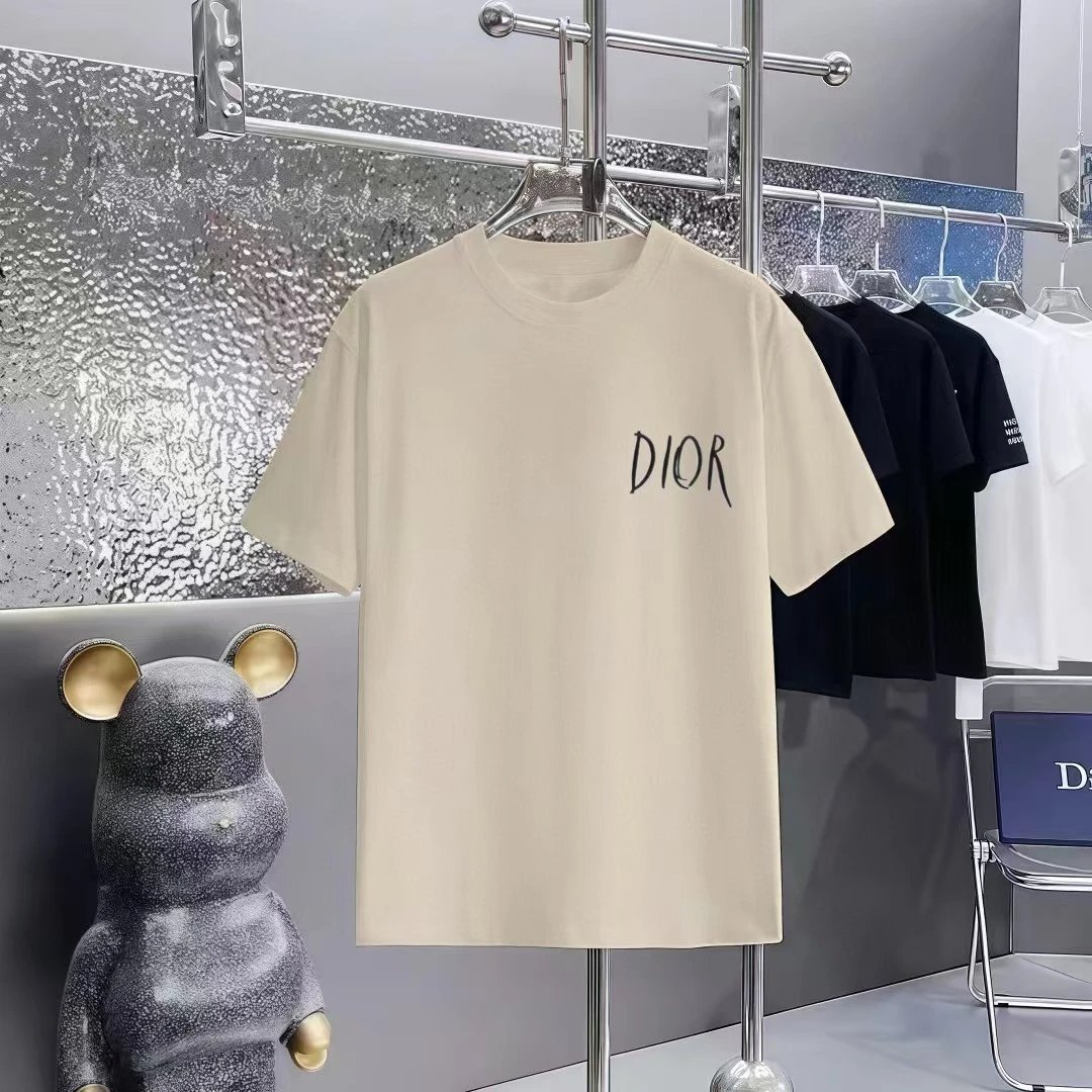 Dior Hand-painted Minimalist Off-white Casual Short-sleeve T-shirt