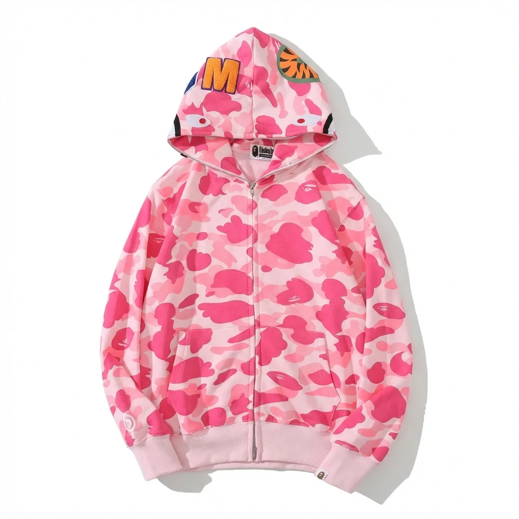 Bape camouflage-style pink hoodie