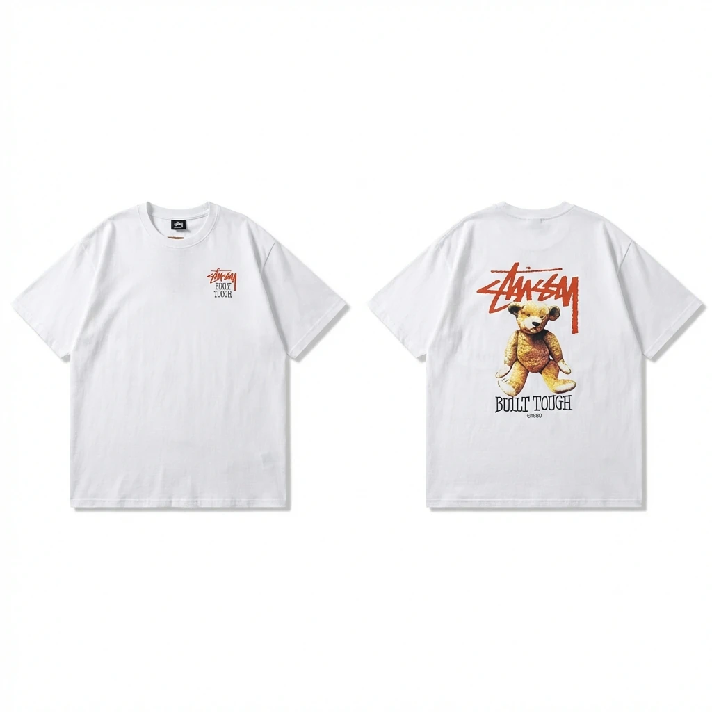 Stussy bear print white T-shirt