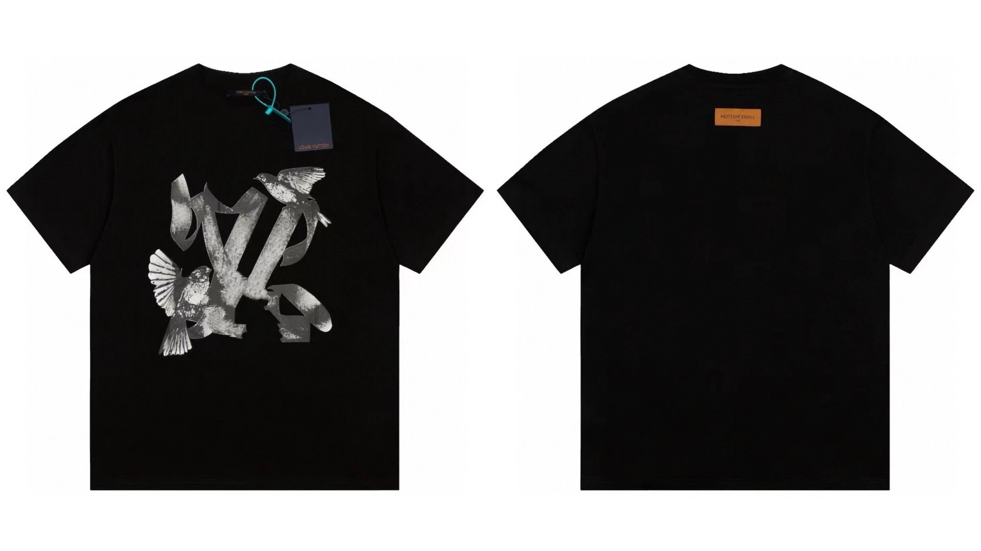 Louis Vuitton Flying Birds Collection Street Style Black T-Shirt
