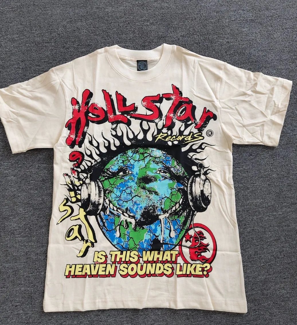 Hellstar Earth Print Street Style Off-White T-Shirt
