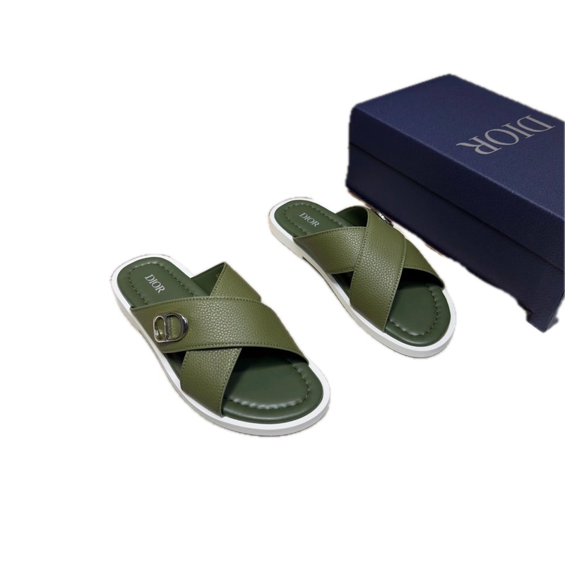 Dior Crisscross-strap Light Luxury Style Army Green Slides