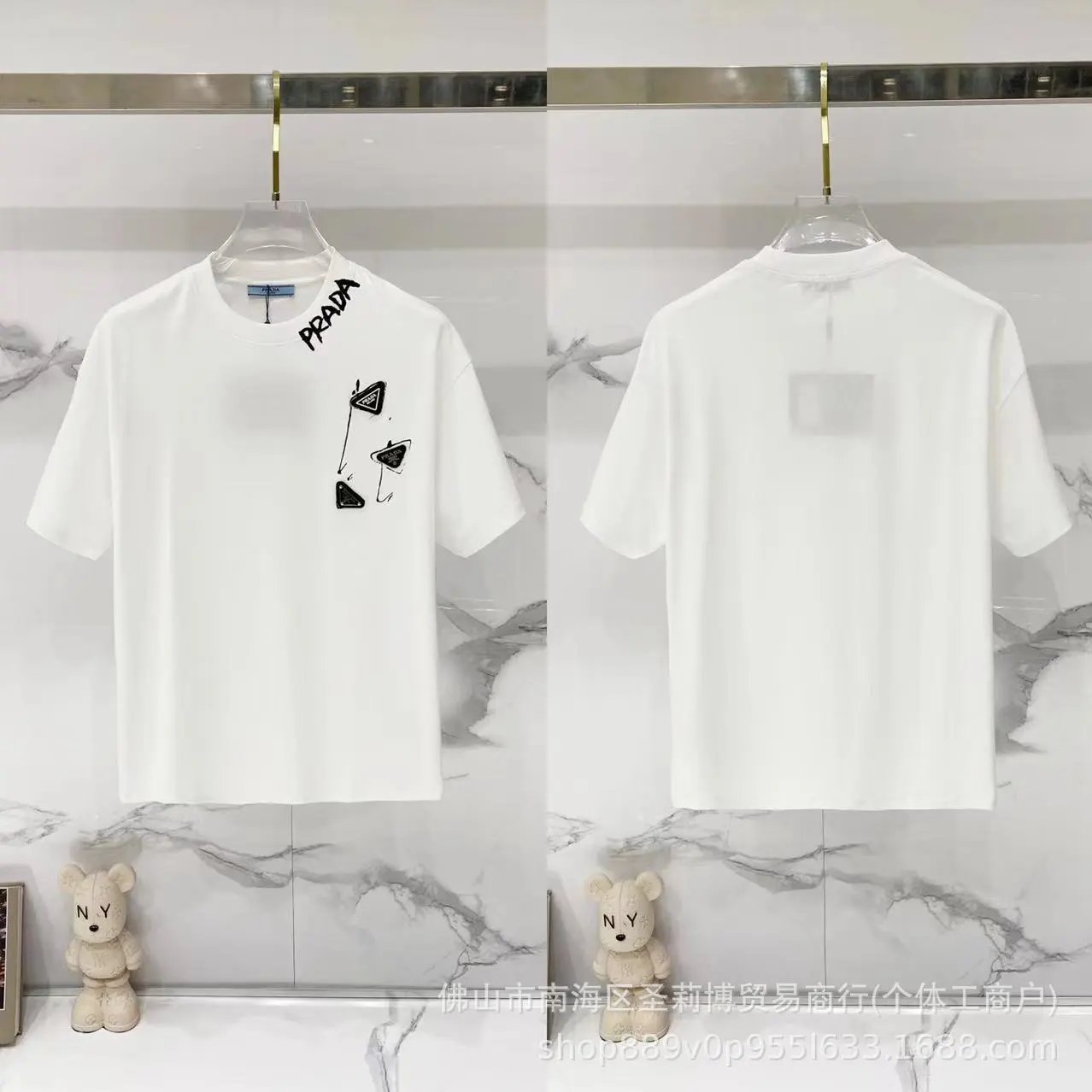 Prada Triangle Logo Casual Style White T-Shirt