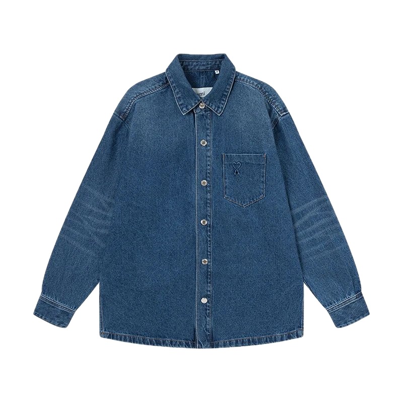 AMI Denim Style Dark Blue Shirt