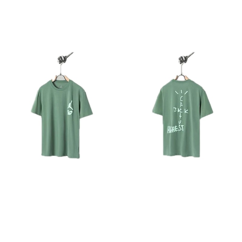 Jordan x Travis Scott Co-branded Street Style Pea Green T-Shirt