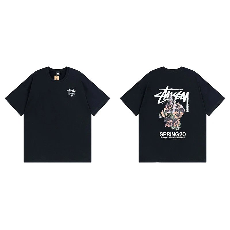 Stussy Black Spider Graphic T-Shirt Warm Weather Logo